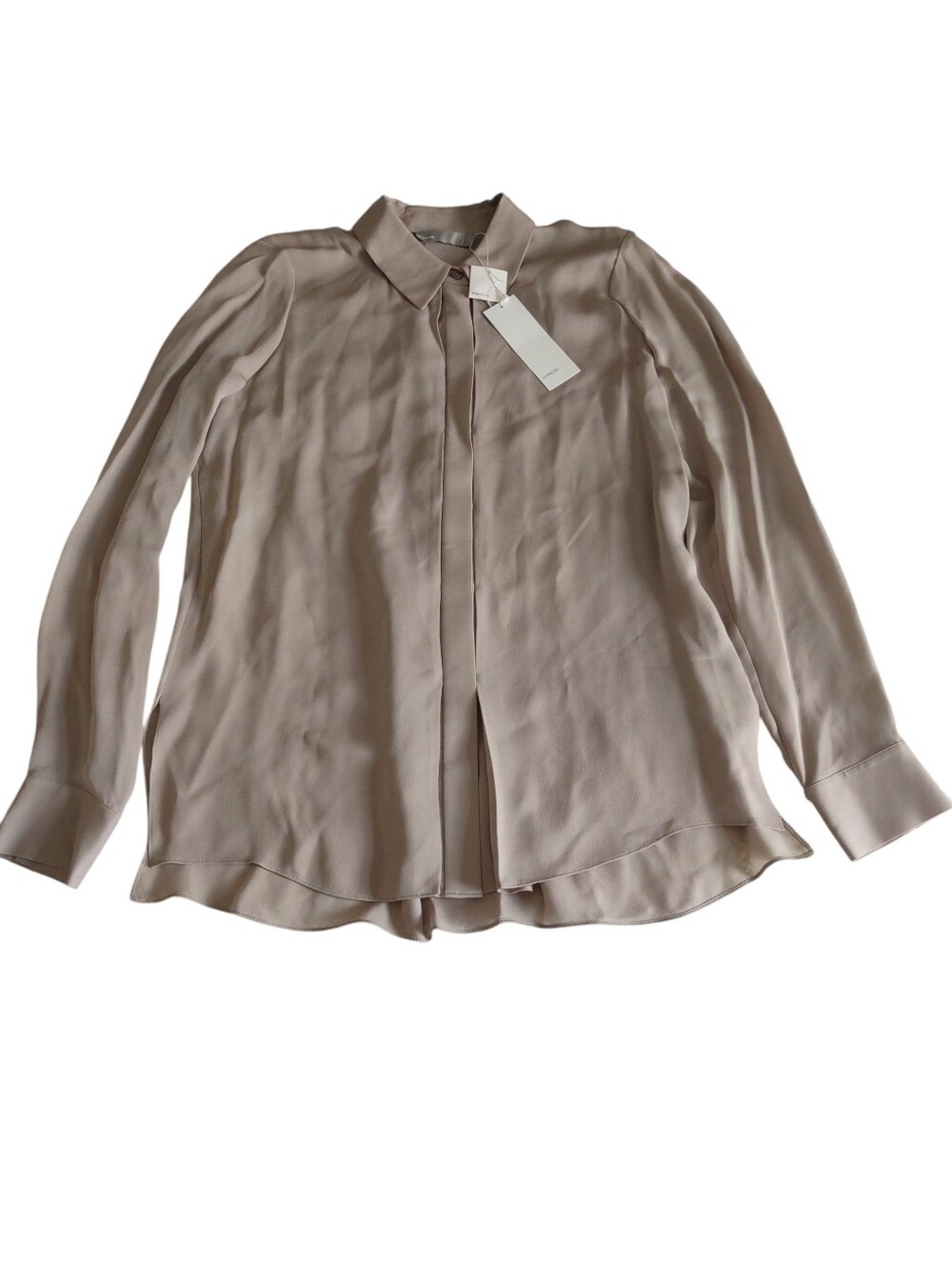 Vince Size 8 Taupe Silk Stitch Pleat Blouse *FLAWED*